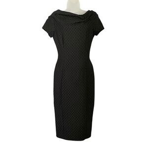 Nina Ricci Black Chevron Crepe Pinch-Pleat Asymmetrical Midi Wiggle Dress SS13